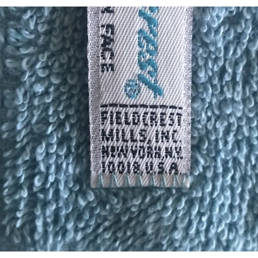 Vintage Bath Towel Fieldcrest Lustre Blue Cotton Lace Ruffle Trim USA 24x44